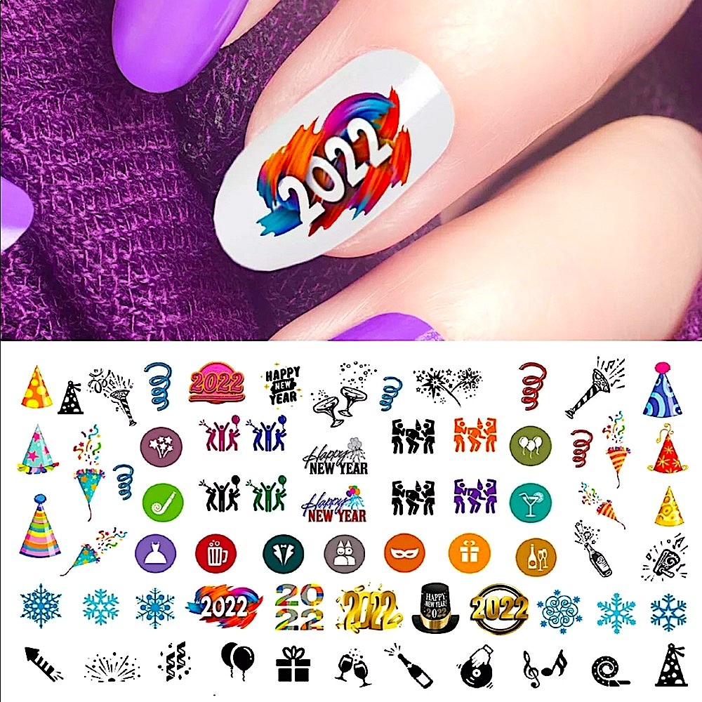 💌BO/GO$6  2022 NYE Nail Transfer Decals New Years NEWYEARSEVE PARTY CELEBRATION